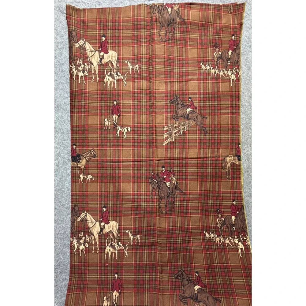 Vintage Sherrill Furniture Madder Rust Equestrian Fox Hunt Plaid Fabric Sample
